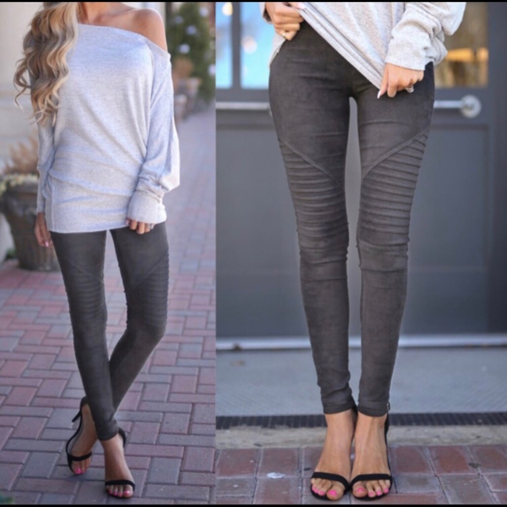 Faux suede moto leggings